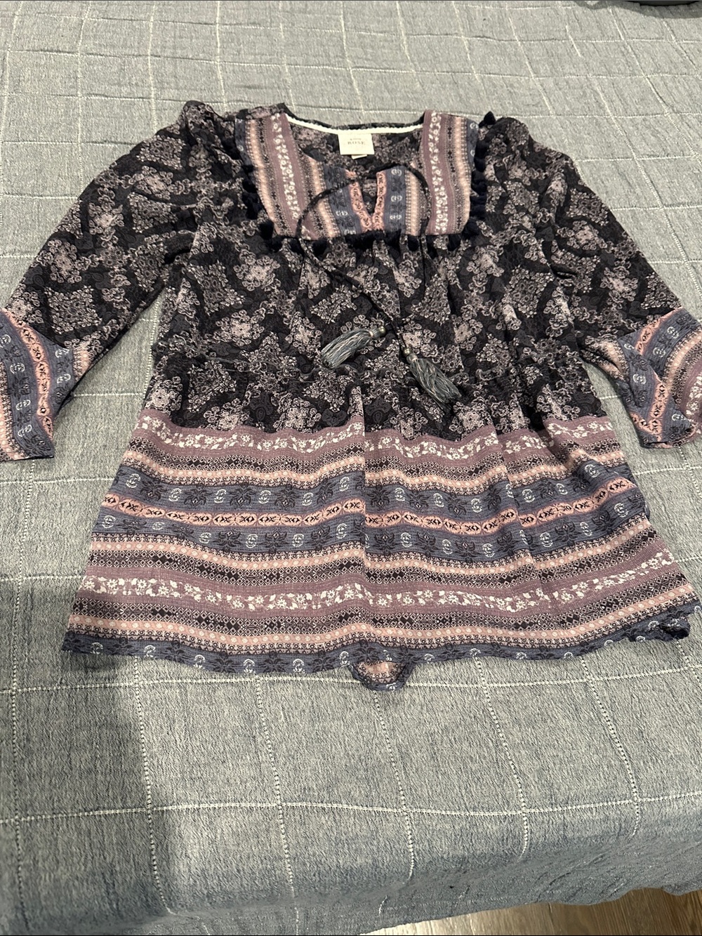 Women’s Patterned Peasant Top - Navy & Mauve